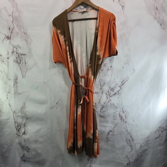Diane Von Furstenberg Dress Womens Small 4 Orange Brown Wrap Tie Dye Boho Knee - Picture 1 of 12